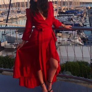 Wayf Wrap Satin Dress, Red, XS